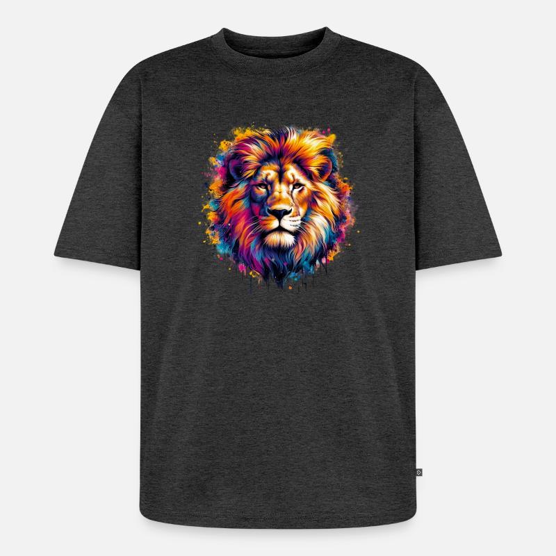 Löwe - Unisex Premium Oversized Bio T-Shirt - Anthrazit meliert