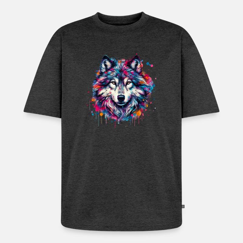 Wolf - Unisex Premium Oversized Bio T-Shirt - Anthrazit meliert