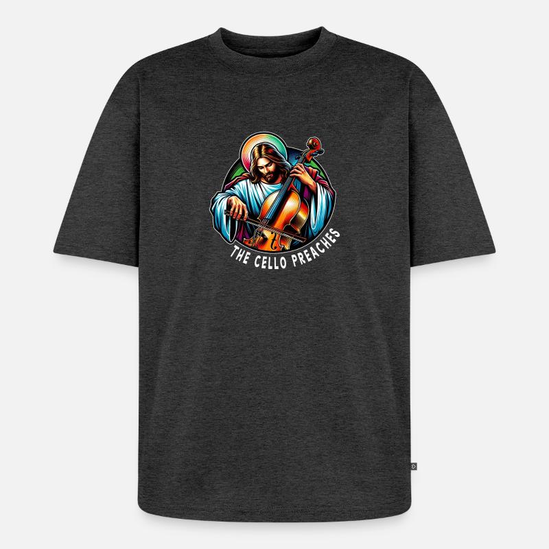 Das Cello predigt Jesus Christus - Unisex Premium Oversized Bio T-Shirt - Anthrazit meliert