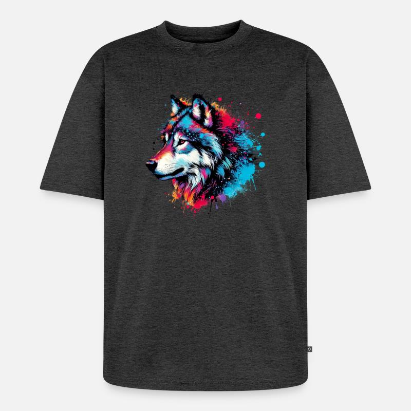 Wolf - Unisex Premium Oversized Bio T-Shirt - Anthrazit meliert