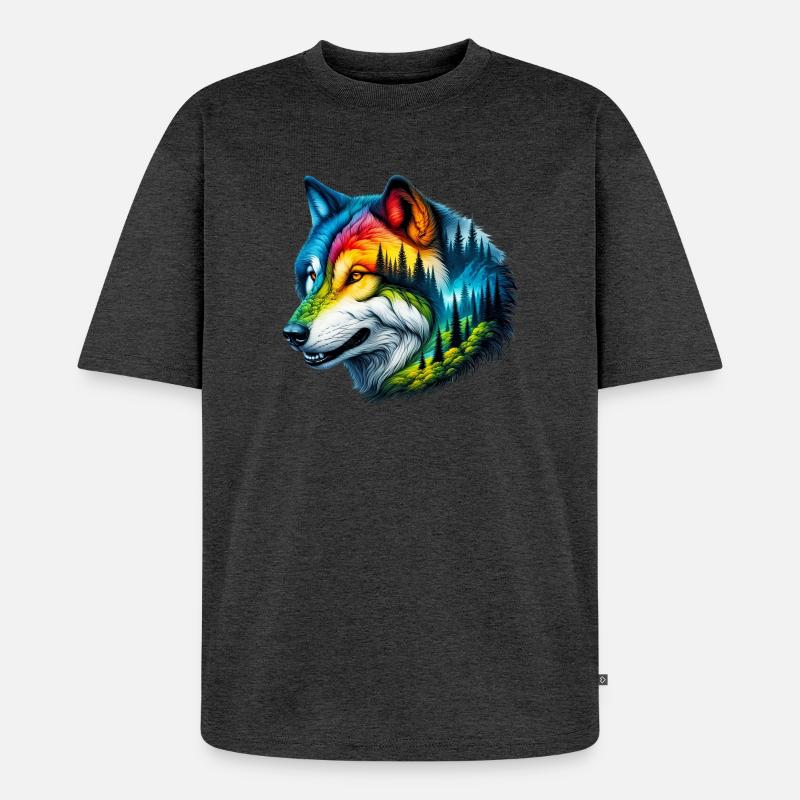 Wolf - Unisex Premium Oversized Bio T-Shirt - Anthrazit meliert