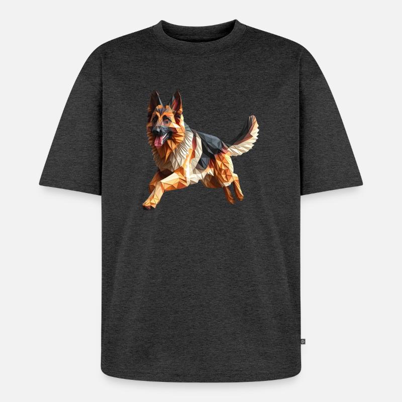 Deutscher Schäferhund Origami Geometrisch 3D - Unisex Premium Oversized Bio T-Shirt - Anthrazit meliert
