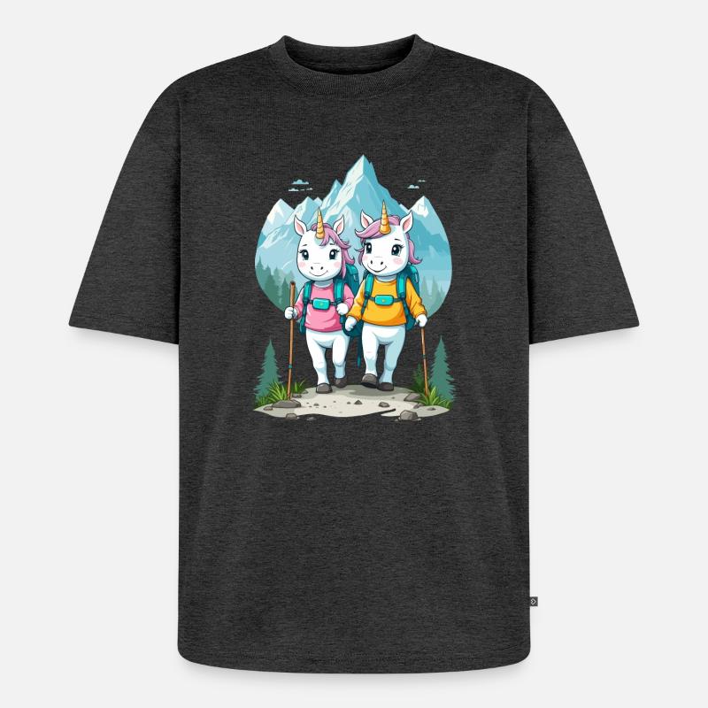 Wanderer Einhörner - Unisex Premium Oversized Bio T-Shirt - Anthrazit meliert