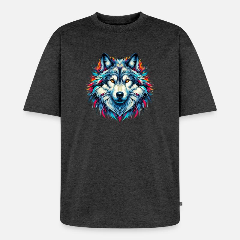 Wolf - Unisex Premium Oversized Bio T-Shirt - Anthrazit meliert