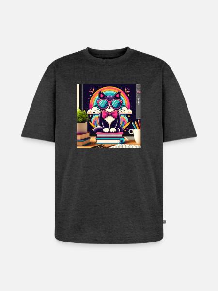 Studious cat with glasses - Unisex Premium Oversized Organic T-Shirt - heather anthracite