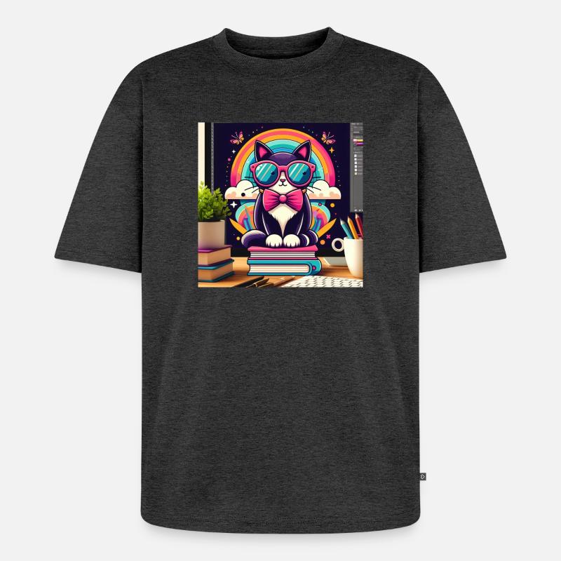 Studious cat with glasses - Unisex Premium Oversized Organic T-Shirt - heather anthracite