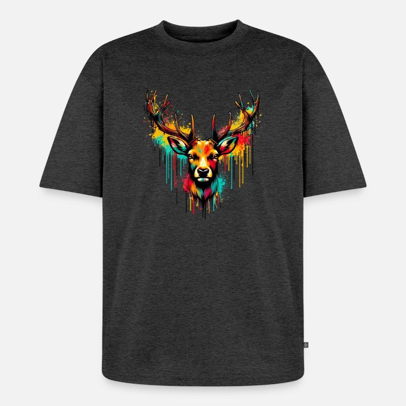 Hirsch - Unisex Premium Oversized Bio T-Shirt - Anthrazit meliert
