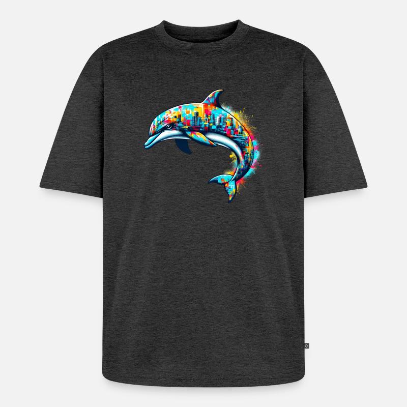 Delfin - Unisex Premium Oversized Bio T-Shirt - Anthrazit meliert