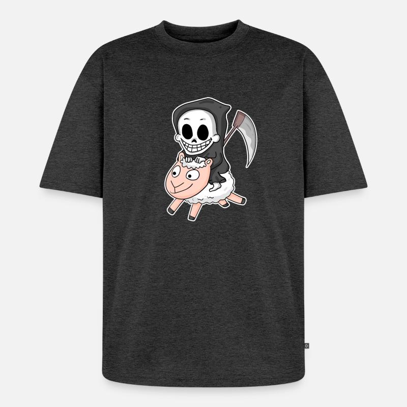 Sensenmann Schaf Motiv - Unisex Premium Oversized Bio T-Shirt - Anthrazit meliert
