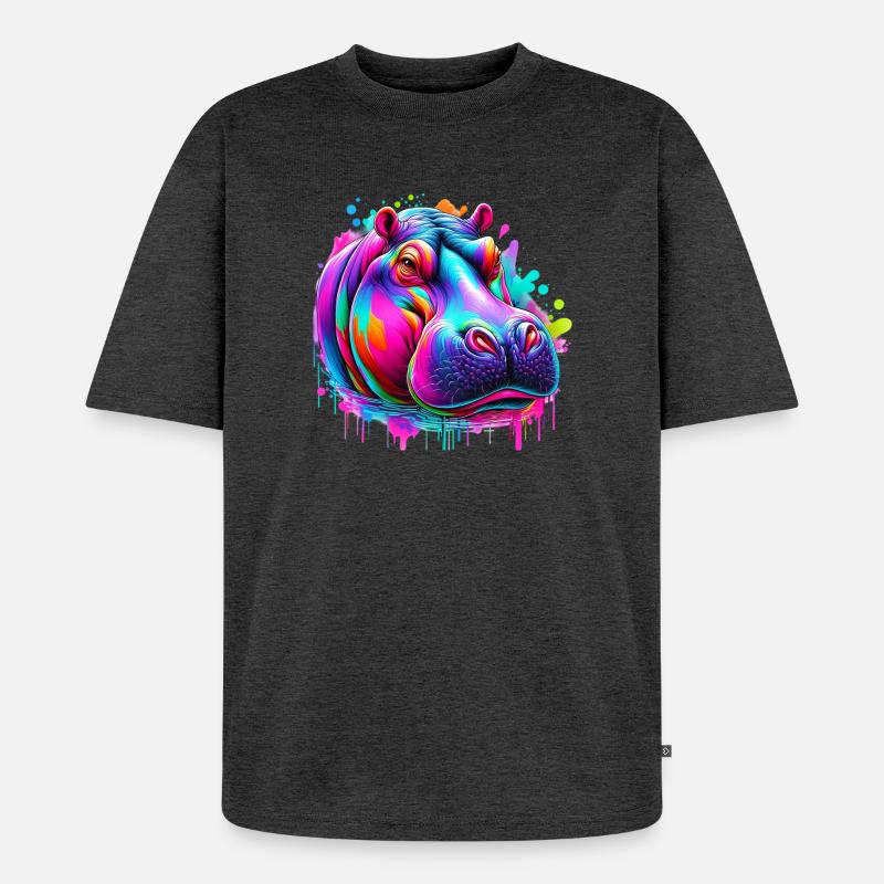 Nilpferd - Unisex Premium Oversized Bio T-Shirt - Anthrazit meliert