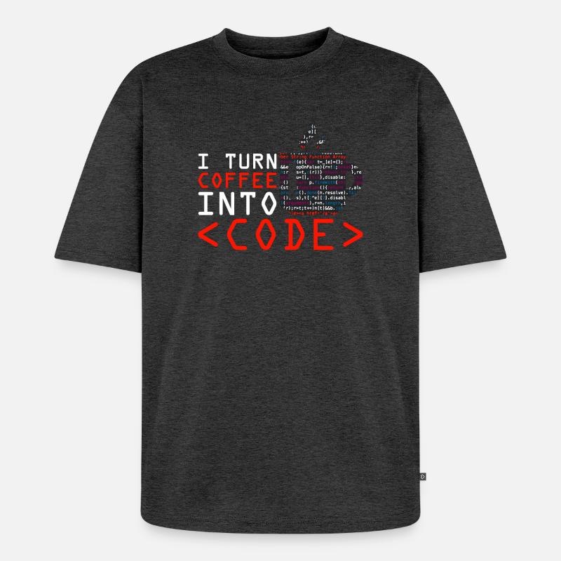 Programmers generate code from coffee - Unisex Premium Oversized Organic T-Shirt - heather anthracite