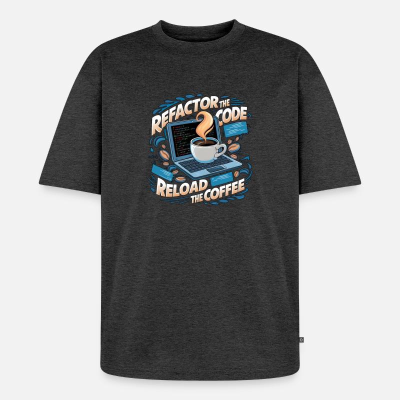 Programmers generate code from coffee - Unisex Premium Oversized Organic T-Shirt - heather anthracite