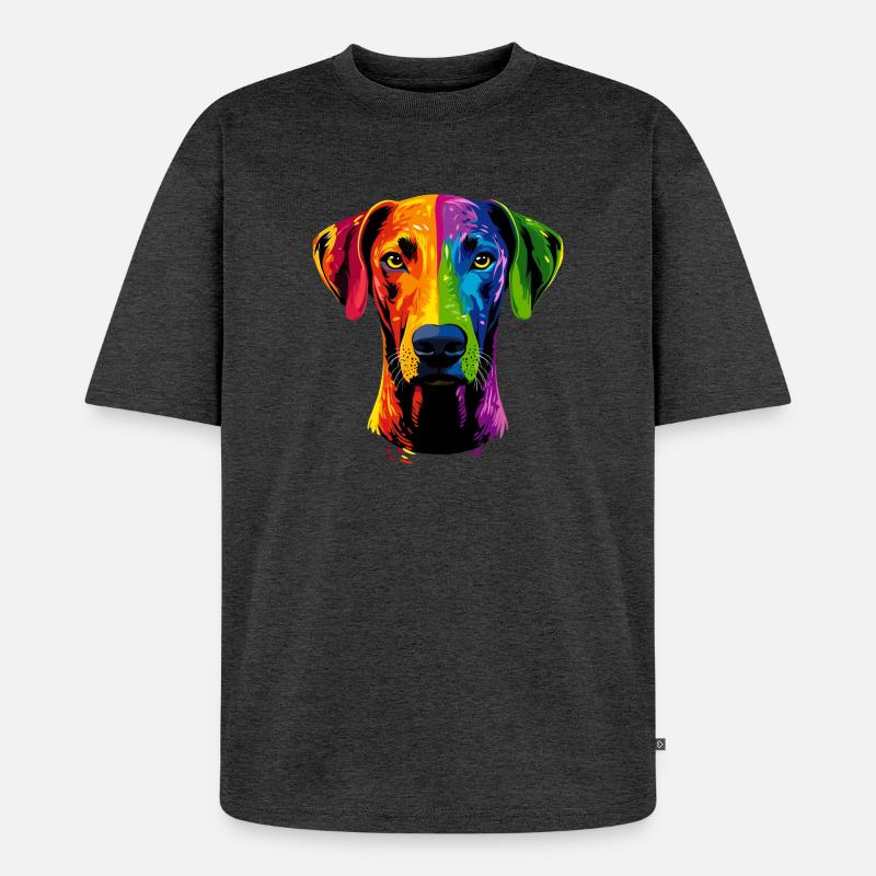 Rhodesian Ridgeback Popart Regenbogen Bunt Hunde - Unisex Premium Oversized Bio T-Shirt - Anthrazit meliert