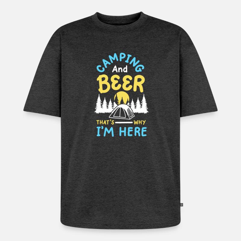 Camping und Bier Camper - Unisex Premium Oversized Bio T-Shirt - Anthrazit meliert
