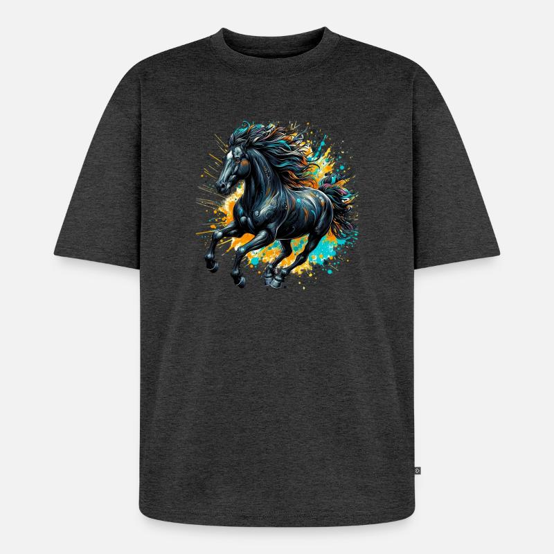 Pferd - Unisex Premium Oversized Bio T-Shirt - Anthrazit meliert