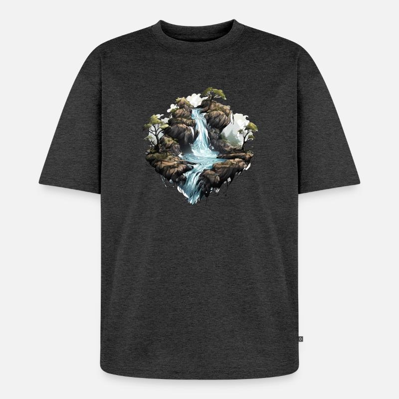 Wasserfall 01 - Unisex Premium Oversized Bio T-Shirt - Anthrazit meliert