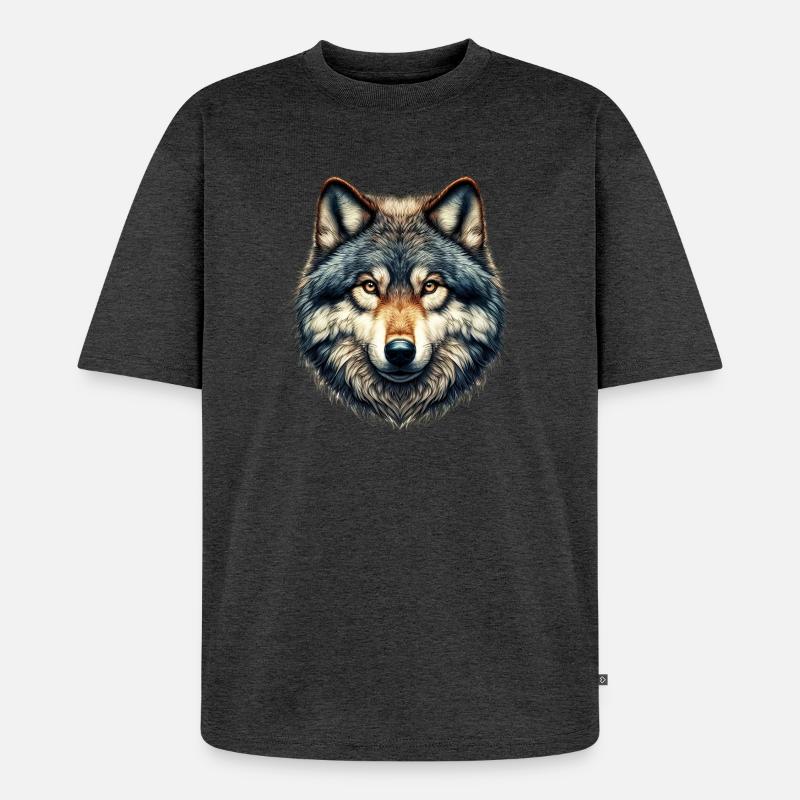 Wolf - Unisex Premium Oversized Bio T-Shirt - Anthrazit meliert