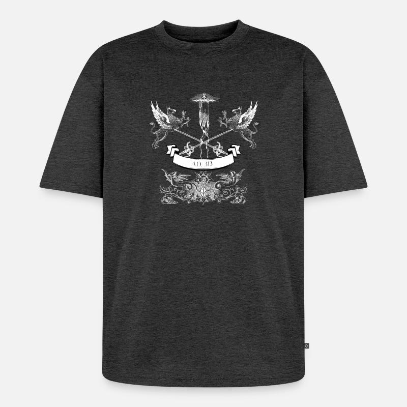 Zwillingsdrachen-Wappen Schild - Unisex Premium Oversized Bio T-Shirt - Anthrazit meliert