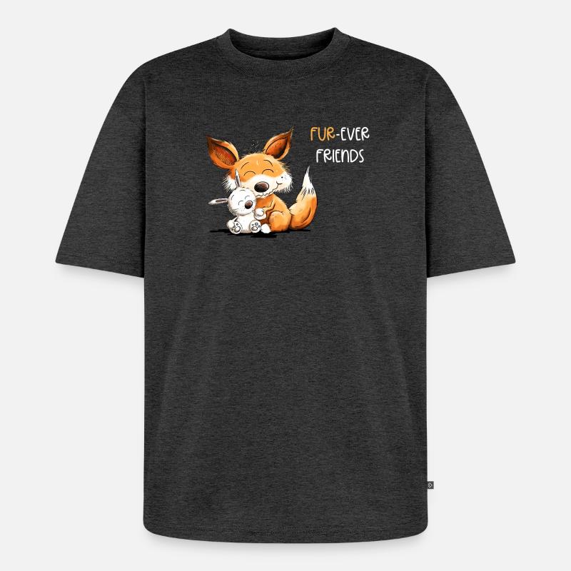 Fuchs Mit Hase Freundschaft Spruch - Unisex Premium Oversized Bio T-Shirt - Anthrazit meliert