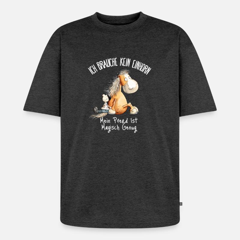 Pferd Einhorn Spruch Pferdefreunde - Unisex Premium Oversized Bio T-Shirt - Anthrazit meliert