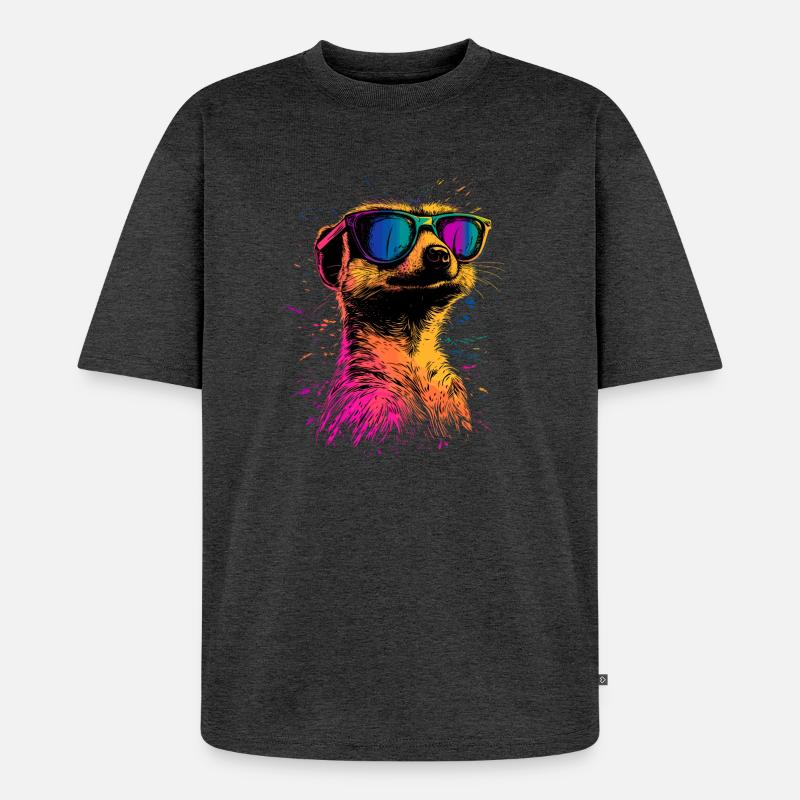 Erdmännchen Sonnenbrille Bunt Süßes Erdmännchen - Unisex Premium Oversized Bio T-Shirt - Anthrazit meliert