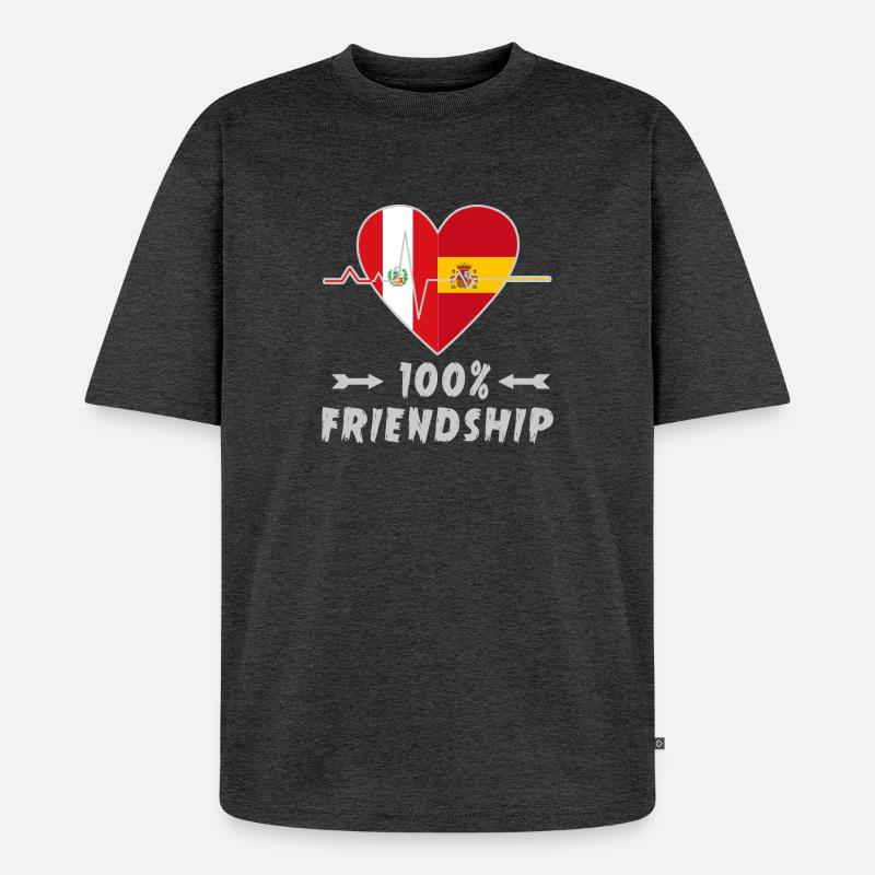 Peru und Spanien 100% Freundschaft - Unisex Premium Oversized Bio T-Shirt - Anthrazit meliert
