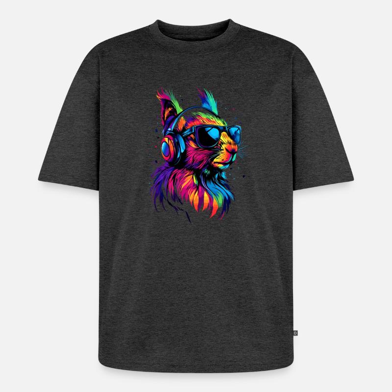Eichhörnchen Kopfhörer Bunt Popart DJ Eichhörnchen - Unisex Premium Oversized Bio T-Shirt - Anthrazit meliert