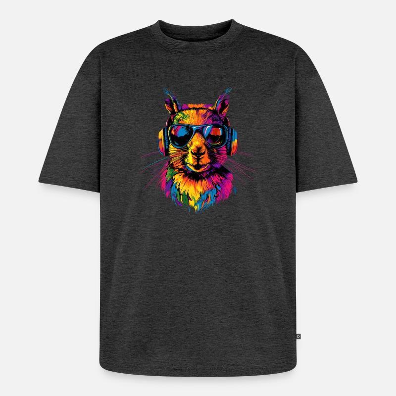 Eichhörnchen Kopfhörer Bunt Popart DJ Eichhörnchen - Unisex Premium Oversized Bio T-Shirt - Anthrazit meliert
