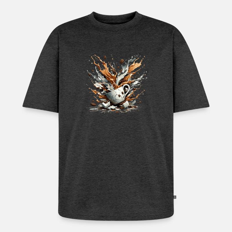 Exploded Coffee - 100 % caféine - T-shirt Premium bio oversize Unisexe - anthracite chiné