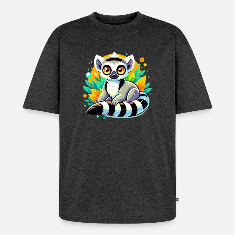 Lemur - Ekologiczna koszulka oversize unisex Premium - antracytowy melanż