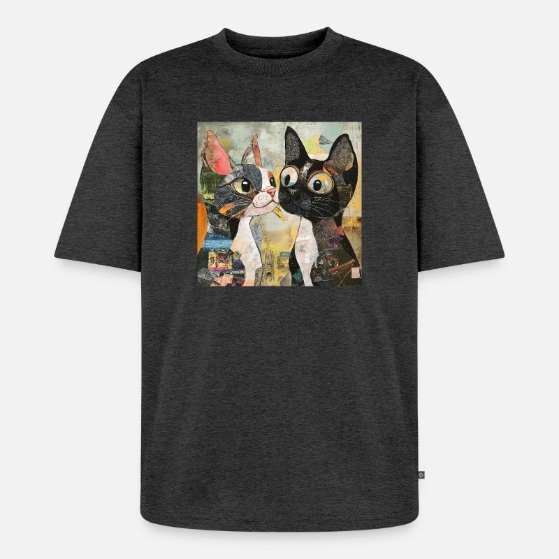 cat cats katze katze collage - Unisex Premium Oversized Bio T-Shirt - Anthrazit meliert