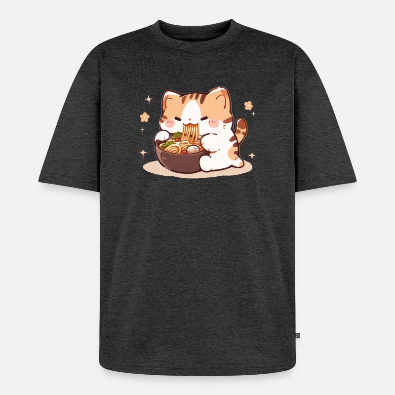 Katze isst Spaghetti Meme - Unisex Premium Oversized Bio T-Shirt - Anthrazit meliert