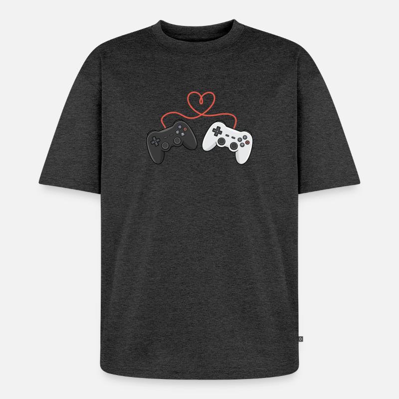 Herzverdrahtete Controller-Duo - Unisex Premium Oversized Bio T-Shirt - Anthrazit meliert