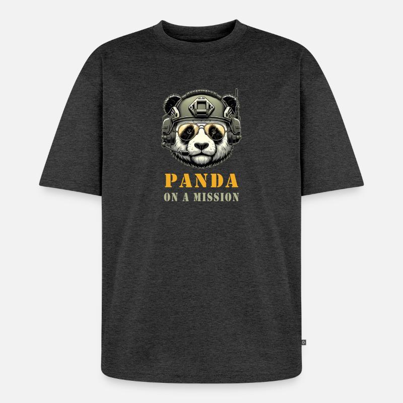 Panda in Mission / Military - Unisex Premium Oversized Organic T-Shirt - heather anthracite