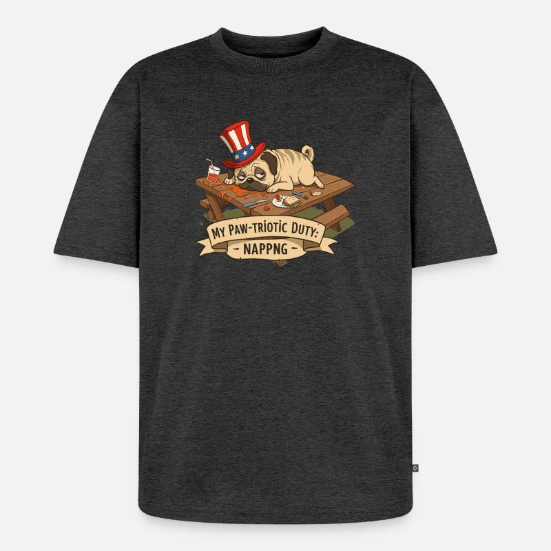 Mops Nickerchen - Unisex Premium Oversized Bio T-Shirt - Anthrazit meliert