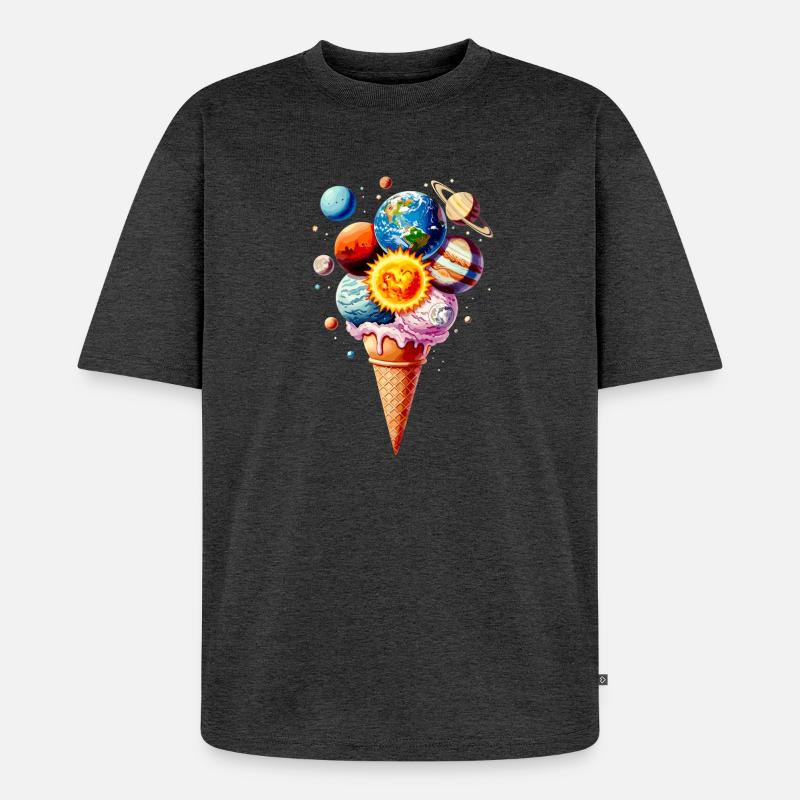 Planeten Eiscreme Waffel Eis - Unisex Premium Oversized Bio T-Shirt - Anthrazit meliert