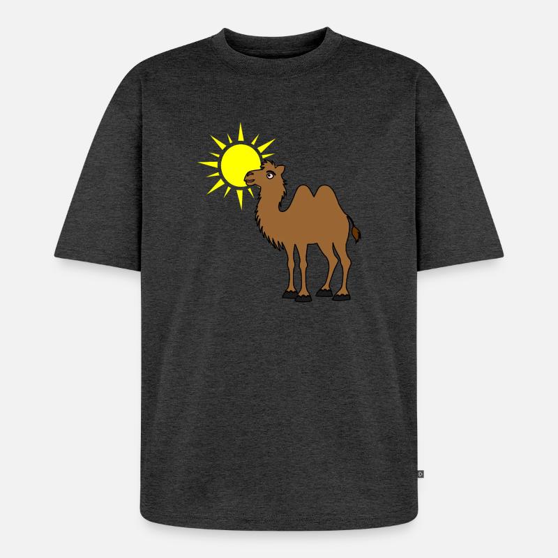 Kamel mit Sonne in der Wüste - Unisex Premium Oversized Bio T-Shirt - Anthrazit meliert