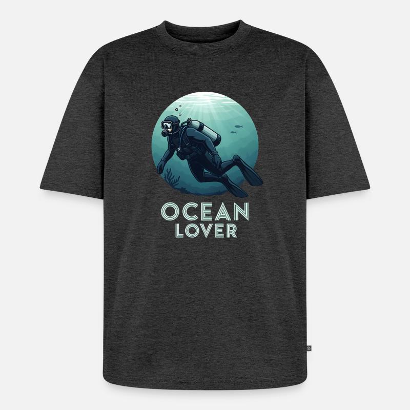 Ocean Lover Taucher - Unisex Premium Oversized Bio T-Shirt - Anthrazit meliert