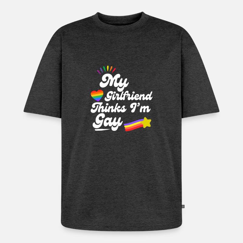 Rainbow Pride Heart Keepsake Design - Unisex Premium Oversized Organic T-Shirt - heather anthracite