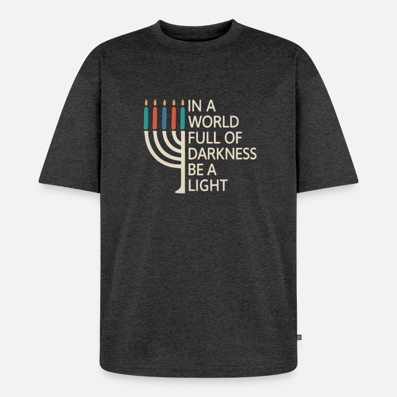 Sei ein Licht, fröhliches Chanukka - Unisex Premium Oversized Bio T-Shirt - Anthrazit meliert