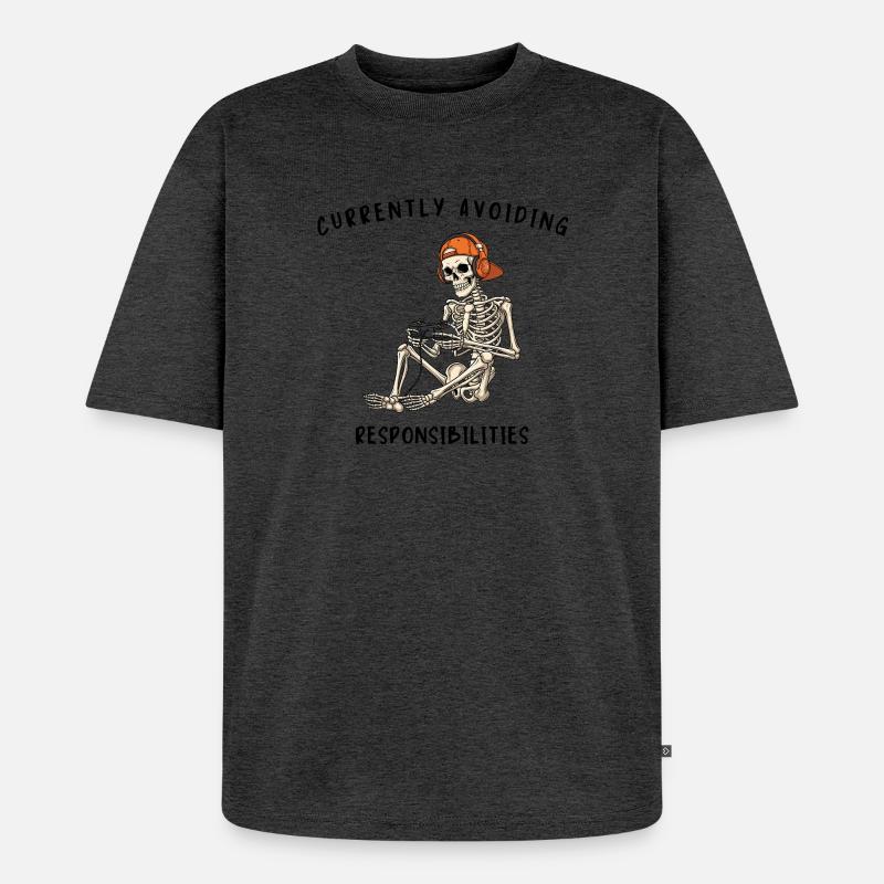 Skeleton Gaming Avoiding Responsibilities - Unisex Premium Oversized Bio T-Shirt - Anthrazit meliert