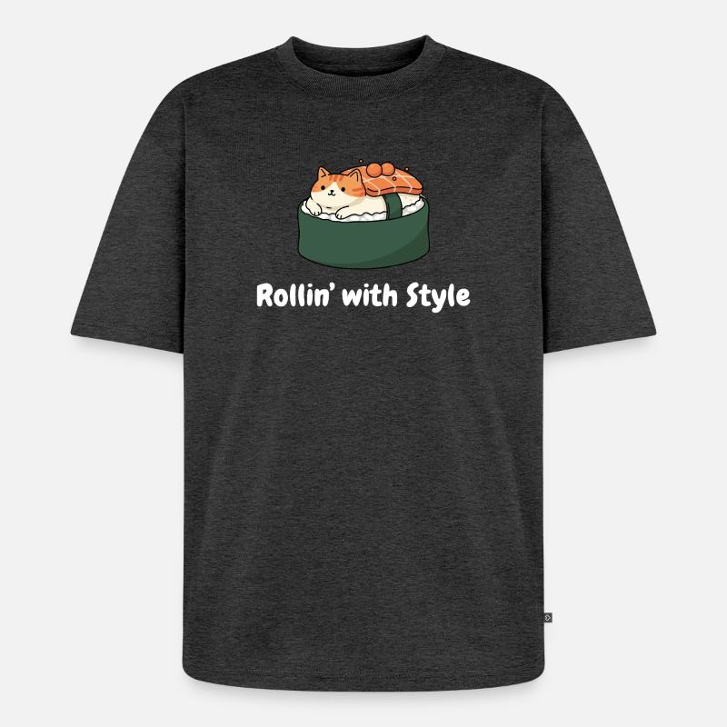 Sushi Katze Roll Stil - Unisex Premium Oversized Bio T-Shirt - Anthrazit meliert