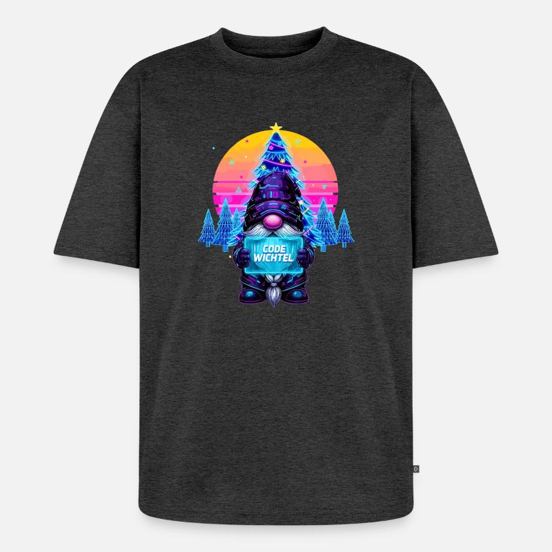 Cyberpunk Code Gnome - Synthwave Noël Nerd - T-shirt Premium bio oversize Unisexe - anthracite chiné
