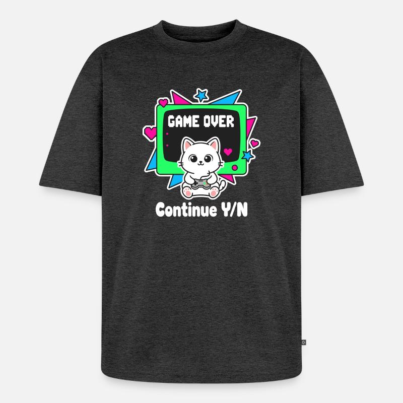 Retro Cats Controller Game Over - T-shirt Premium bio oversize Unisexe - anthracite chiné
