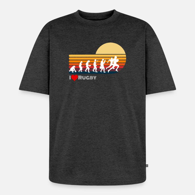 Rugby Retro Evolution Sunset - Unisex Premium Oversized Organic T-Shirt - heather anthracite