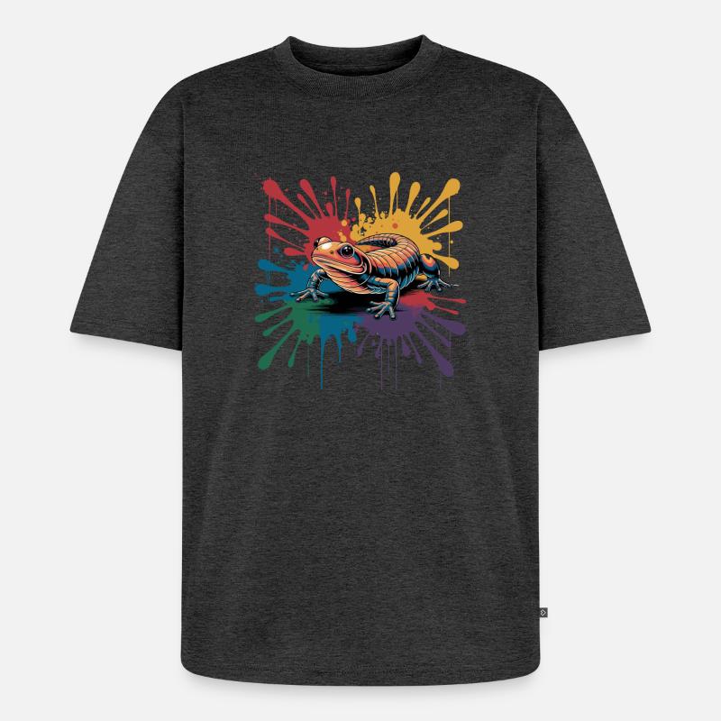  Bunter Salamander Mit Farbklecks Splash Für - Unisex Premium Oversized Bio T-Shirt - Anthrazit meliert