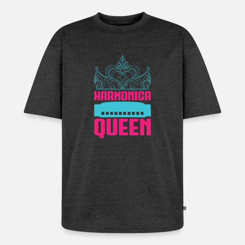 Funny Harmonica Player Queen Harmonica - Unisex Premium Oversized Organic T-Shirt - heather anthracite