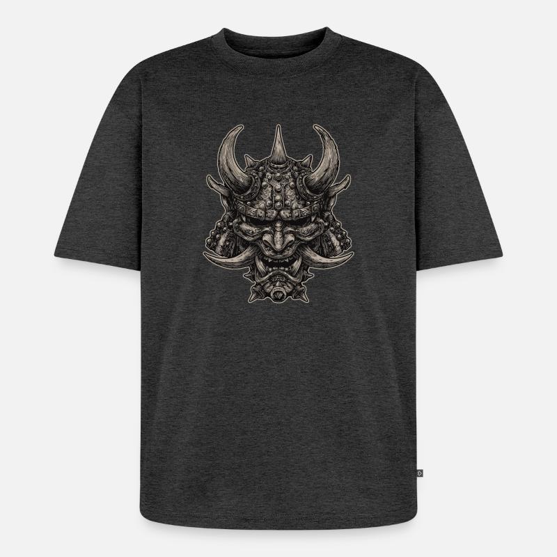Dämonischer Samurai Helm Oni Maske - Unisex Premium Oversized Bio T-Shirt - Anthrazit meliert