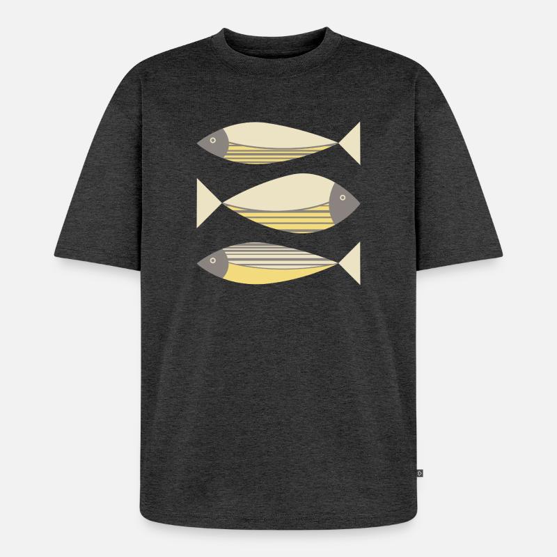 Illustrierter Grafikfisch Gelb-Grau - Unisex Premium Oversized Bio T-Shirt - Anthrazit meliert