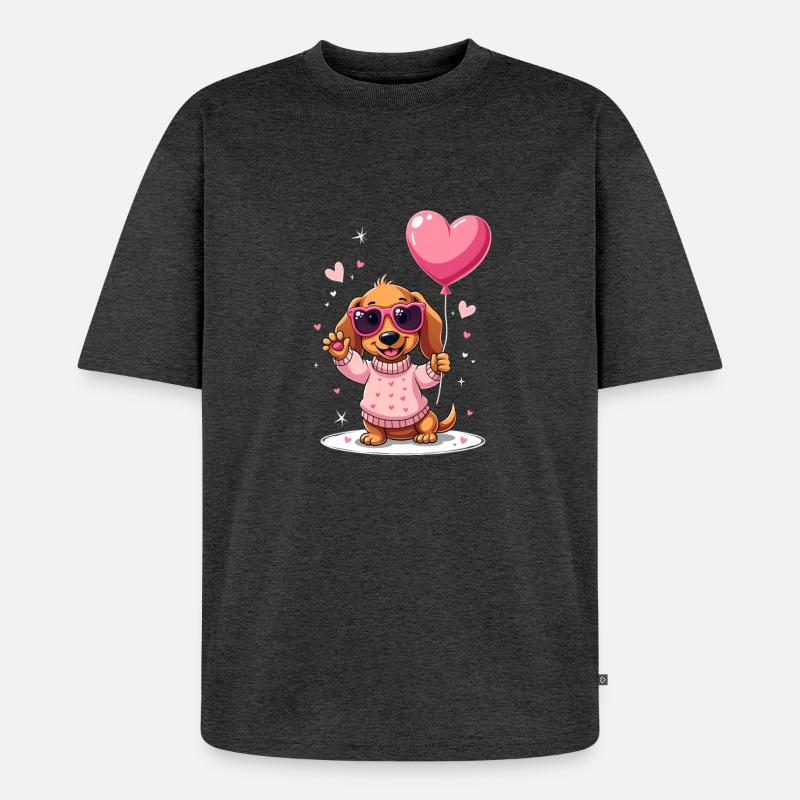 Dackel Dachshund Tekel - Unisex Premium Oversized Bio T-Shirt - Anthrazit meliert